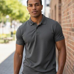 32 DEGREES Cool Classic Polo Shirt M Hybrid Grey Tech Golf Slim Fit No Wrinkle